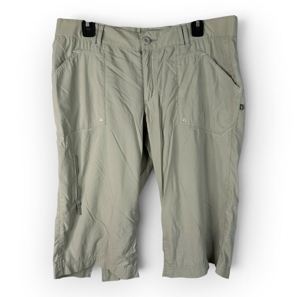 Eddie Bauer Active Fit Cropped Cargo Pants Size L Khaki Stretch Nylon Capri